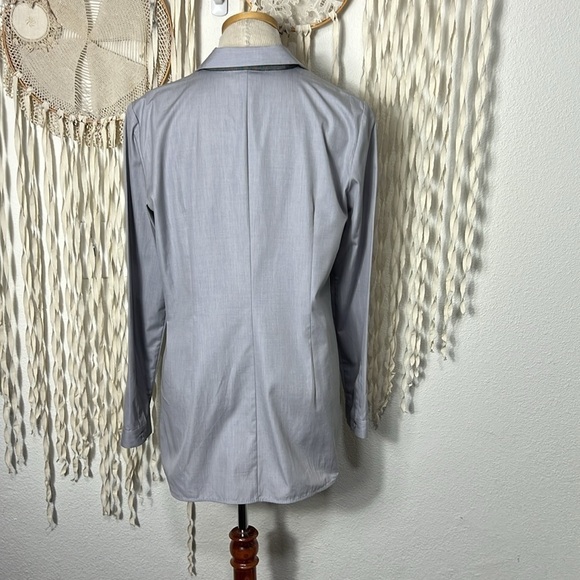 LaFayette 148 New York Gray Long Sleeve Classic Button Down Blouse Size M - Picture 5 of 8